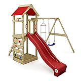 WICKEY Parque Infantil Estructura de Escalada FreeFlyer con Columpio y tobogán Rojo,...
