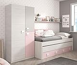 Pack Dormitorio Infantil/Juvenil Completo con Cama Nido Estante y Armario en Color Rosa y...
