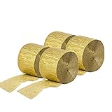 Serpentinas de papel crepé doradas, 4,5 cm de ancho, 25 m de largo, 12 rollos