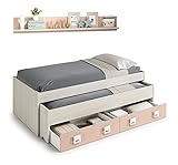 Habitdesign Cama Doble + 2 cajones y Estante, Modelo Nube, Acabado en Blanco Alpes y Rosa...