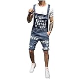 Peto Vaquero Hombre Corto Verano Casual Pantalones Vaqueros de Mono con Estampado de...