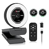 Angetube Streaming Webcam con Micrófono - Webcam USB 1080P 60FPS con Luz de Anillo y...