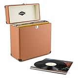 auna Vinylbox Maleta transporte vinilo (Caja portátil discos, 30Lp capacidad, interior...