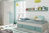Pack Muebles Dormitorio Juvenil Cama Nido Estante y Armario ropero Verde y Blanco 90x190...