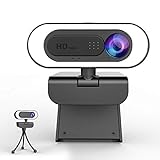 LWYOU Webcam PC con Microfono y Anillo de Luz, Camara Web 1080p con Tapa y Tripode para...