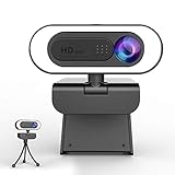 LWYOU Webcam PC con Microfono y Anillo de Luz, Camara Web 1080p con Tapa y Tripode para...