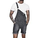 Huateng Hombres Moda Agujero Rasgado Engarzado Denim Mono Corto Lavado Distressed Jeans...
