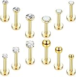 CASSIECA 12 Piezas 16G Acero Inoxidable Piercing Labio Studs Hombre Señoras Diamante CZ...