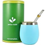 Novomates Kit Mate Argentino- Mate y Bombilla- Kit Mate Acero Inox Doble Pared, Bombilla...