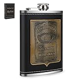 AIOIA （8 OZ） Petacas de Alcohol,Acero Inoxidable Cuero Negro Frasco Portátil