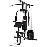 HOMCOM Multiestación Máquina de Musculación con Estribo para Piernas Poleas y Placas de...