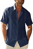 JEKAOYI Camisas casuales de lino de algodón con botones para hombre, camisetas cubanas de...