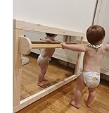 Espejo Montessori de seguridad con barra acabado barniz90