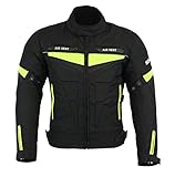 Sikma Chaqueta de moto para hombre, chaqueta de tela impermeable Cordura, negro, amarillo...