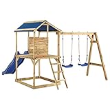 Mogou Casita de Juegos Columpios y Escalera, Casa De Madera para Jardin Infantil, Casa...