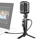 Moman Micrófono PC, EMR Microphone Retro USB Gaming Streaming Sobremesa de Tipo C para...