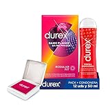 Durex Pack Preservativos Dame Placer 12 Condones + Durex Lubricante Sabor y Aroma Fresa de...