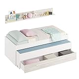 Habitdesign Cama Nido Juvenil, 2 Camas + Cajon + Estante, Cama Infantil, Acabado en Blanco...