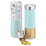 Navaris Botella con filtro para té - Termo de bambú 500 ML para infusiones y tés -...