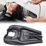 BSTCAR Lavacabezas hinchable negro, portátil, para la ducha, fácil de limpiar el pelo