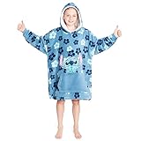 Disney Sudadera Oversize Sudadera Manta para Niños Mickey Minnie Stitch(Azul Tropical)