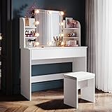 SONNI Tocador de Maquillaje con Luz y Taburete,Espejo y LED Regulable,Mesa Tocadores...