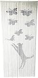 WENKO Cortina de bambú con diseño de gato y mariposa, color blanco, 200 x 90 x 0,1 cm