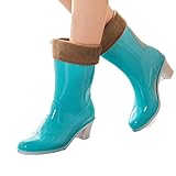 KNOKR Botas de mujer, botas de lluvia de tacón alto para mujer, zapatos de agua de media...