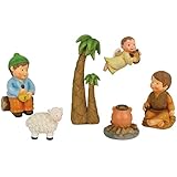 AC - Set de 5 Figuras anunciación Naïf para belén navideño, marmolina, 2 Campesinos,...