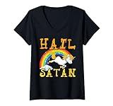 Mujer SatanÃ¡s Unicornio Rainbow Rocker Metal Amante de la MÃºsica Camiseta Cuello V