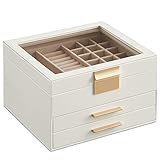 SONGMICS Caja de Joyas, Caja Joyero de 3 Niveles, Estche de Joyería, Tapa de Cristal, con...