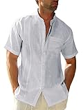 Hestenve Camisa de manga corta para hombre, estilo guayabera, de lino, algodón, hippie,...
