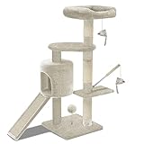 VOUNOT Árbol Rascador para Gatos con Plataformas y Refugios, 115cm, Beige