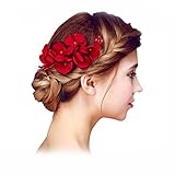 YAZILIND Tocado de Pelo de Novia Pins Flores Rojo Perla de la Boda Accesorios de Pelo...