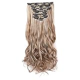 Extensiones de pelo con clips, extensión de pelo rizado natural -Brun mezclado rubio...
