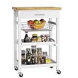 FOREHILL Carrito Cocina de Madera, Carrito Servicio, Carrito de Almacenamiento, Carrito...