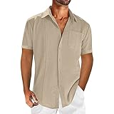 Camisa De Manga Corta De Guayabera para Hombres Camisa De Lino De Algodón Puro De Color...