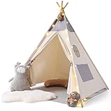 PLEKER Tipi Infantil 100% Algodón + Luces de Hadas de 6 Metros, Tienda Campaña Infantil...
