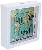 OOTB Hucha Blanca de Plástico, Holiday Fund, Diseño Mapa del Mundo, 15 cm