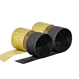 Serpentinas de papel crepé negro/dorado, 4,5 cm de ancho, 25 m de largo, 12 rollos