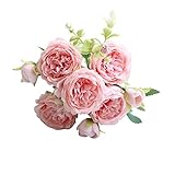 XIANNV Ramo de rosas artificiales de roble de peonÃ­a, 5 rosas decorativas, ramo de flores...