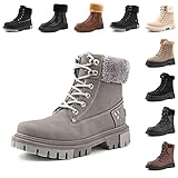 Hitmars Botas Mujer Invierno Forradas Botas Nieve Media Caña Planas Botas Bajas Cortas...