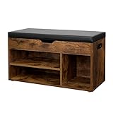 VASAGLE Banco para Zapatos, Banco con Asiento Acolchado, 3 Compartimentos y 1 Contenedor,...
