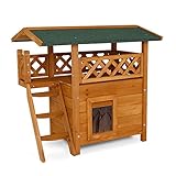 Dibea lionto Casa de Gatos Caseta de Madera con Terraza 77x50x73 cm, Naturaleza/Marrón