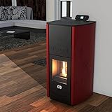 Estufa de pellets hidro nueva york 25 kW, 160 m² de superficie calefactable (rojo)