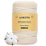 Hilo de Macramé de Algodón, 3mmx300m, Hilo de Macramé de Algodón, 3 Hilos Cuerda de...