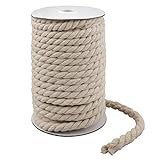 KINGLAKE Cuerda de algodón natural de 20 m, 8 mm, cuerda de macramé trenzada gruesa para...