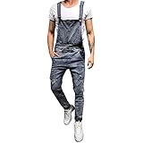 ZEZKT Peto Vaquero para Hombre Moda Casual Pantalones de Mezclilla Mono de Lavado Jeans de...