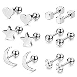 Milacolato 6 pares de pendientes de bola de acero inoxidable para hombres mujeres CZ...