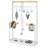 Navaris Organizador de joyas con barras y ganchos - Soporte para collares de metal con...